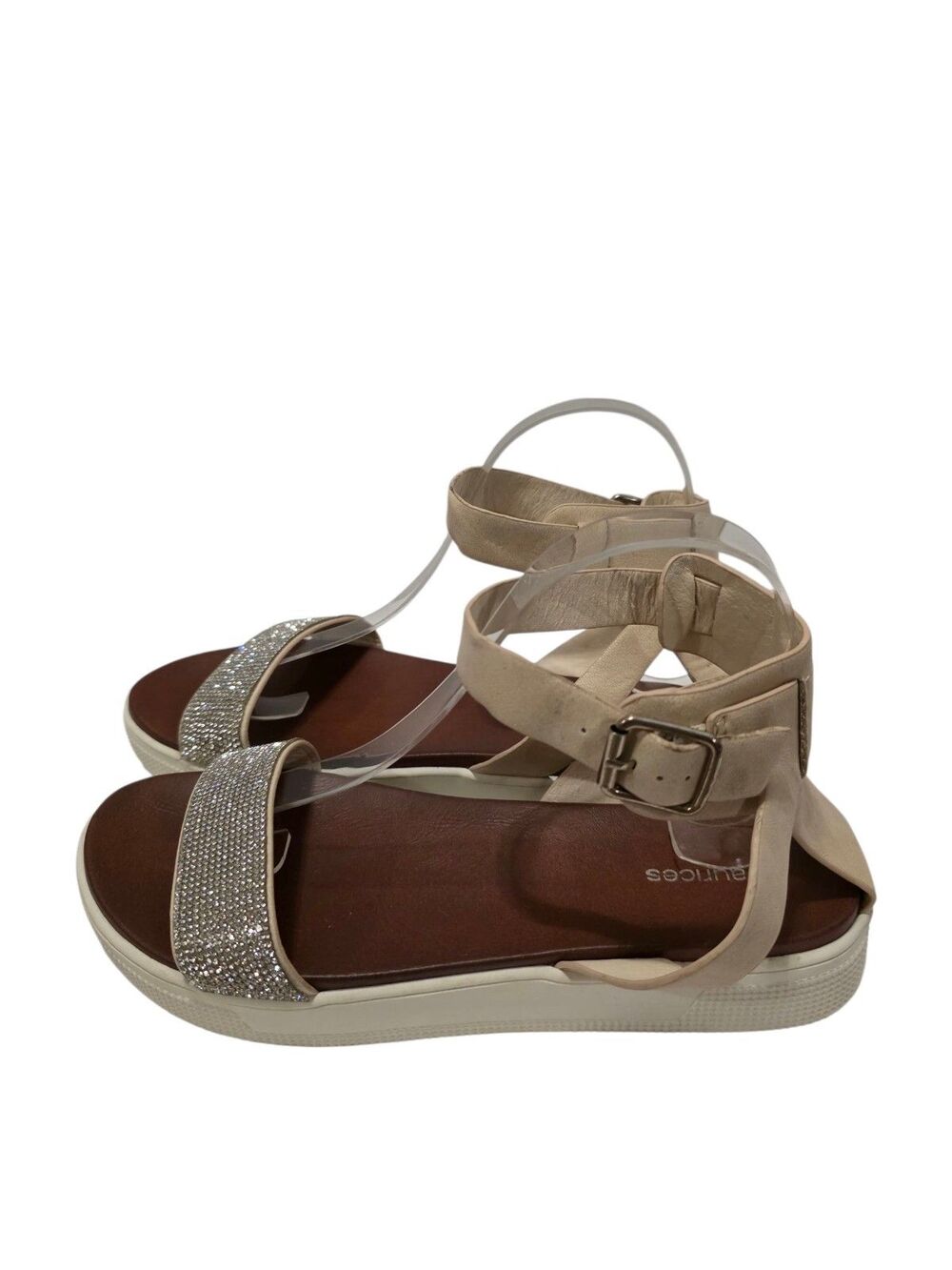 Maurices Sandals Womans 9 Beige Sparkle Open Toe Adjustable Comfort